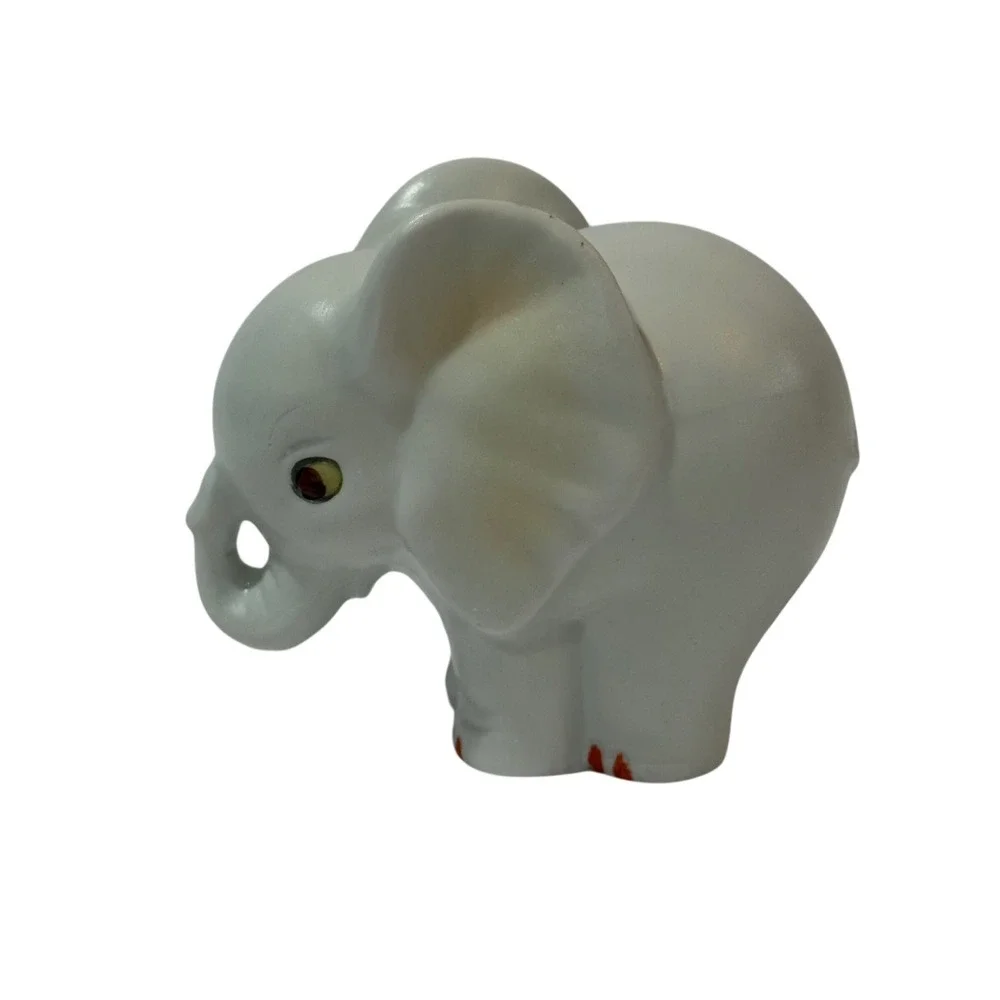 Whimsical Vintage White Bone China Baby Elephant Figurine Miniature Red Toenails